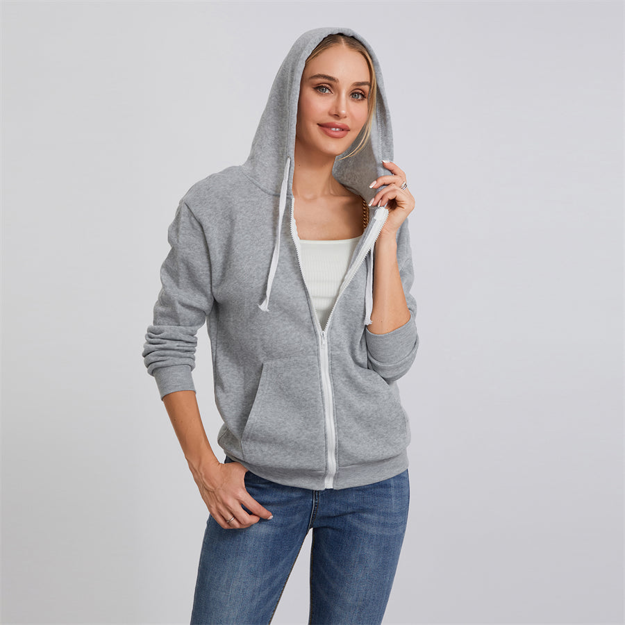 wsevypo Autumn Casual Sporty Hoodies Women's Long Sleeve Zip-up Hooded Sweatshirts with Front Pockets Street Workout Outwear
