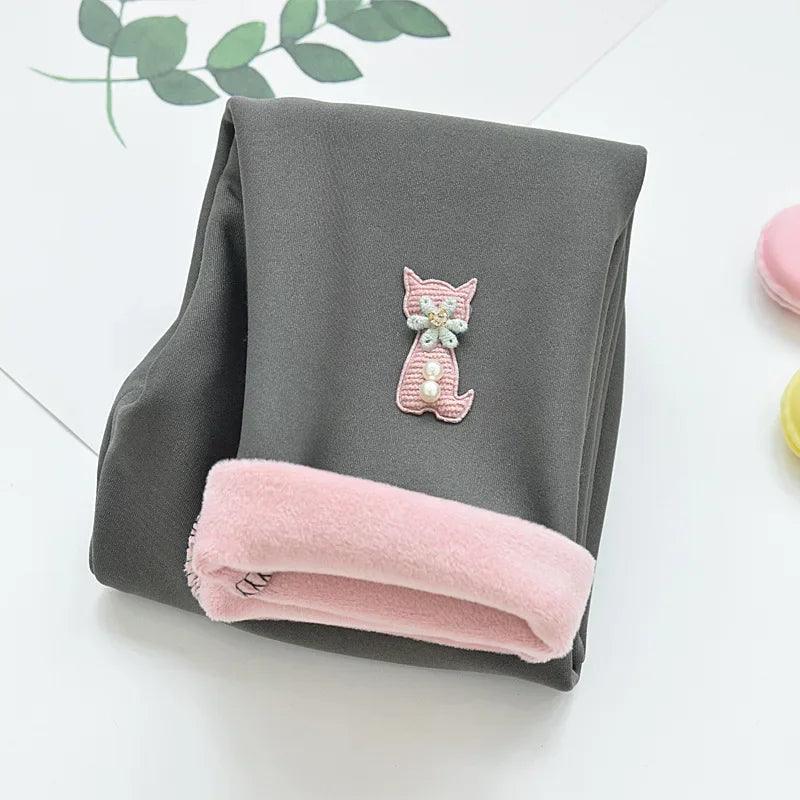 Autumn Winter Baby Girls Leggings Thick Warm Cute Rabbit Pants Kid Girl Plus Velvet Pants Children Solid Trousers 2-8Years - Jess Deals