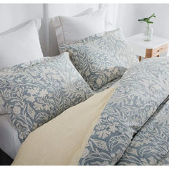 Duvet Cover Queen Size, 600 Thread Count Cotton Beige & Bluish Grey Printed with Luxurious Leaves Pattern Reversible Botanical