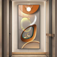 Abstract Luxury Geometry Feather Leaf Light Canvas Painting Deer Decorative Wall Art Golden Living Room - Jess Deals