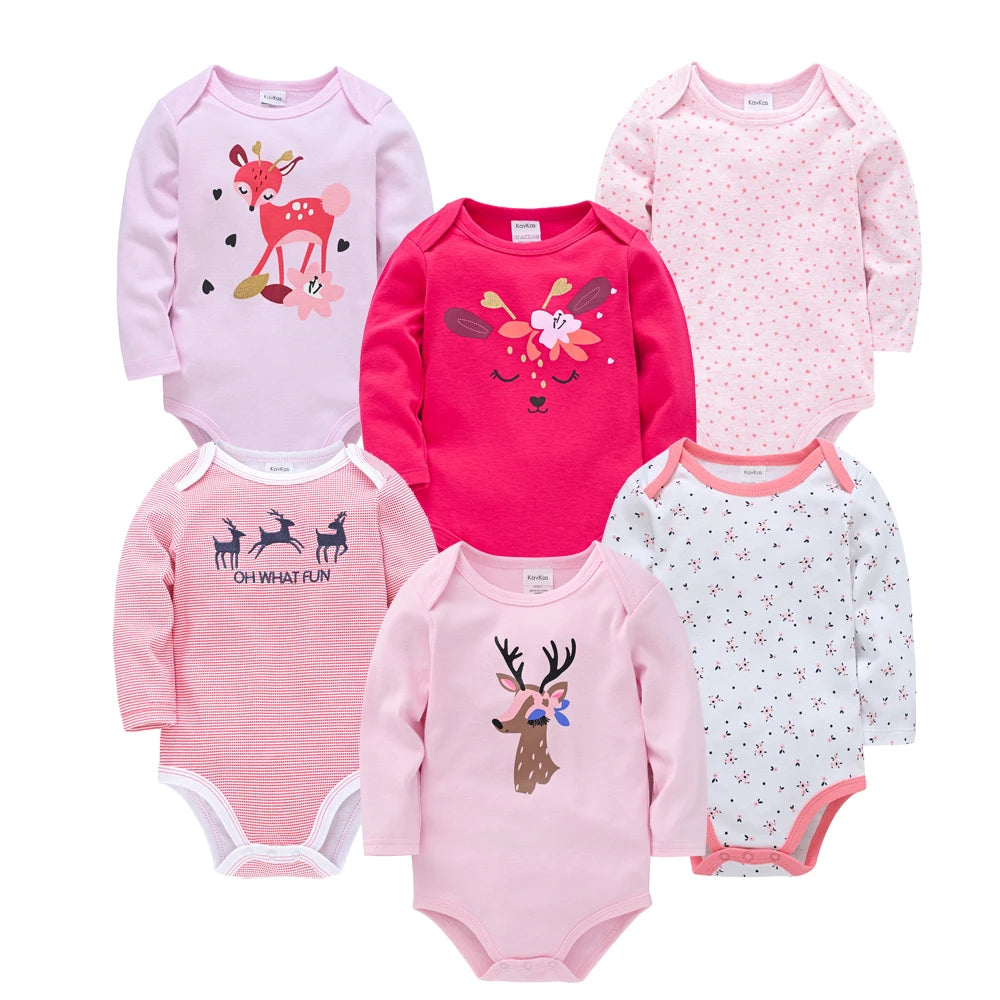 KAVKAS Baby Boy Clothes 6 Pcs/Lot Long Sleeve roupa bebes Bodysuit 0-24 Months Cartoon Print Newborn Cotton Jumpsuit