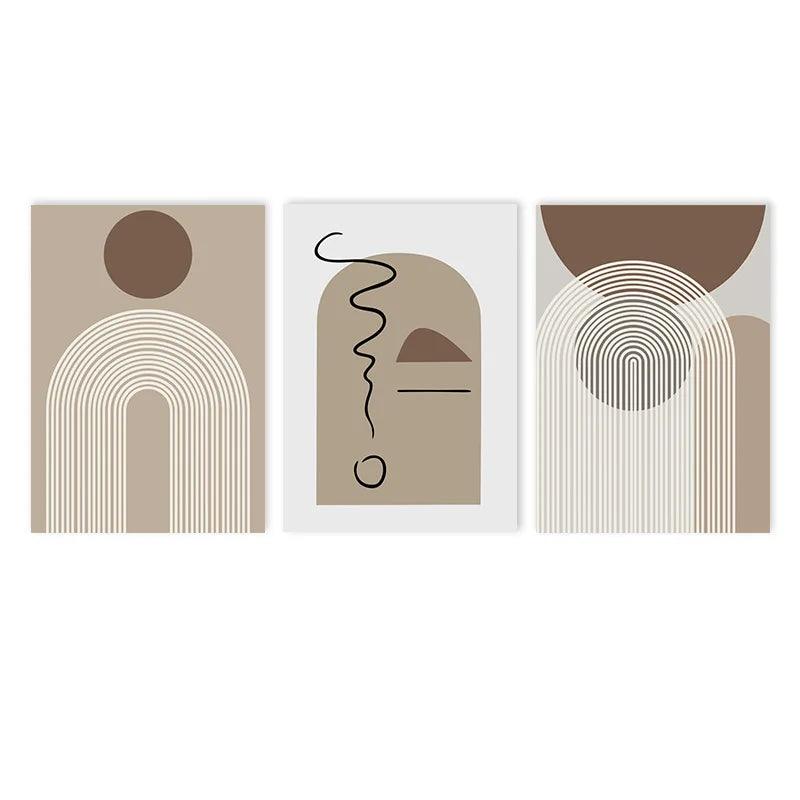 Abstract Beige Brown Geometric Lines Canvas Painting Boho Modern Poster Nordic Wall Art Print Picture Living Room Interior Decor - Jess Deals