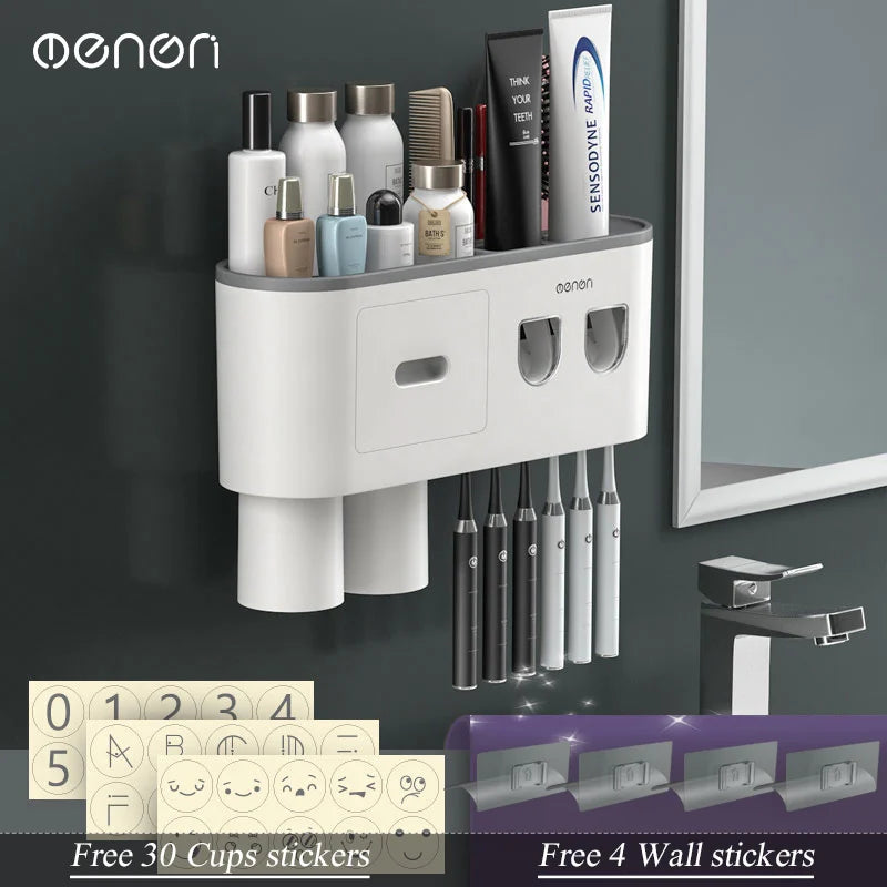 Magnetic Adsorption Inverted Toothbrush Holder Wall -Automatic Toothpaste Squeezer Storage Rack Bathroom Accessories