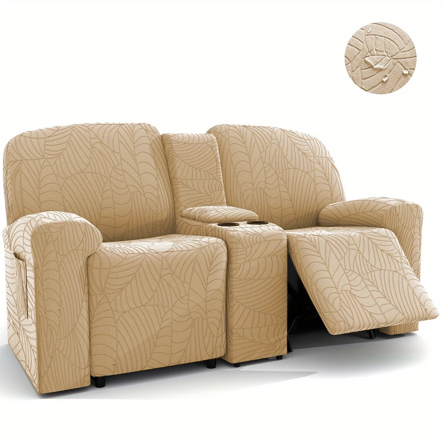 6Pcs/Set Water Resistant Leaf Texture Jacquard Stretch Recliner Loveseat Center Console Sofa Cover Spandex 2 Seater Sofa Cover
