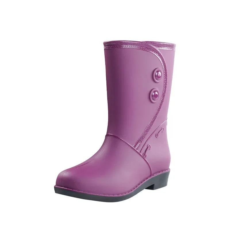 Outdoor Fashion Mid Tube Low Heel Women's Rain Boots Four Seasons Waterproof Car Wash Non-slip Kitchen Work Boots