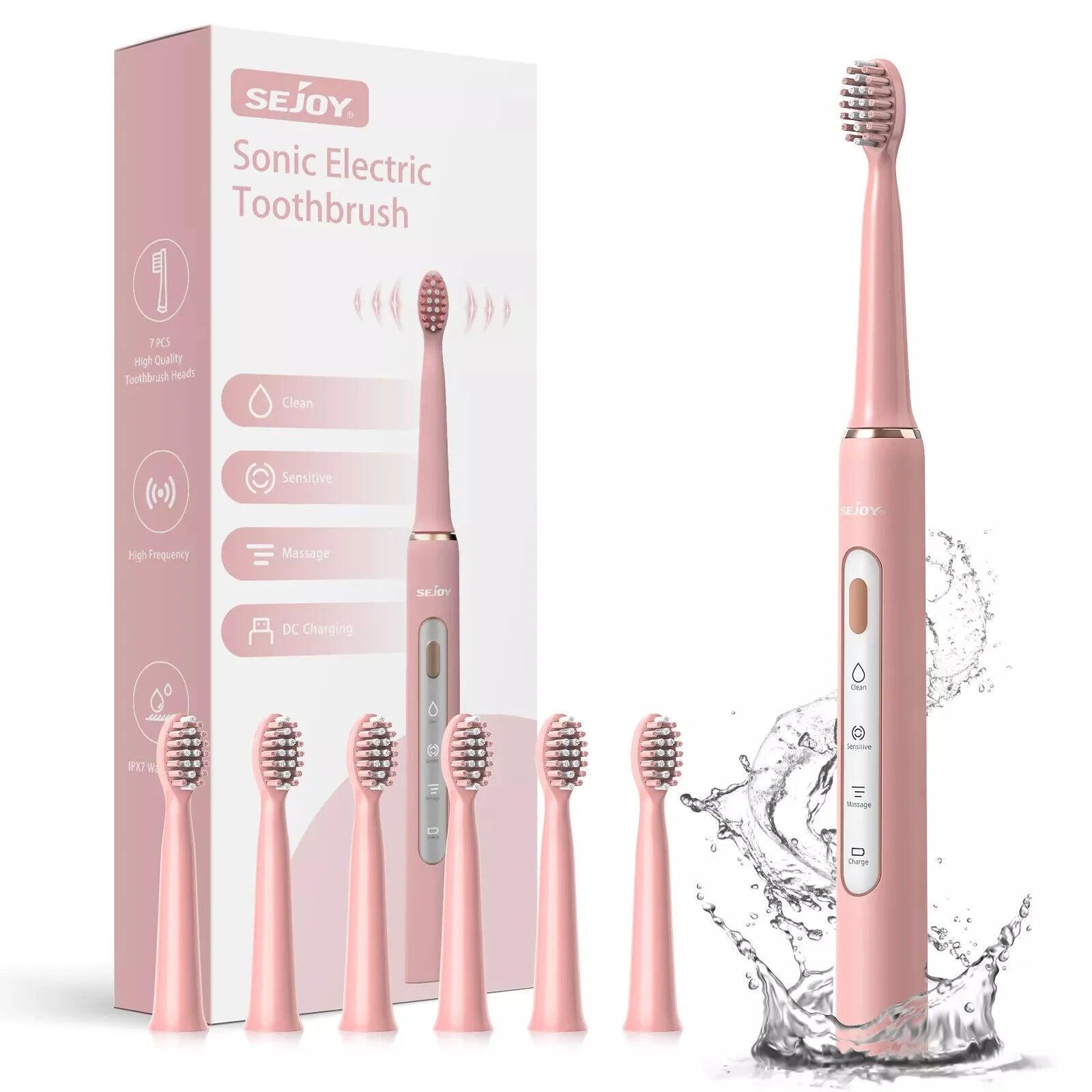 Sejoy Sonic Electric Toothbrush for Adults Rechargeable 5 Cleaning Modes Ultra Sonic Toothbrush with 12 Brush Heads Smart Timer - Jess Deals