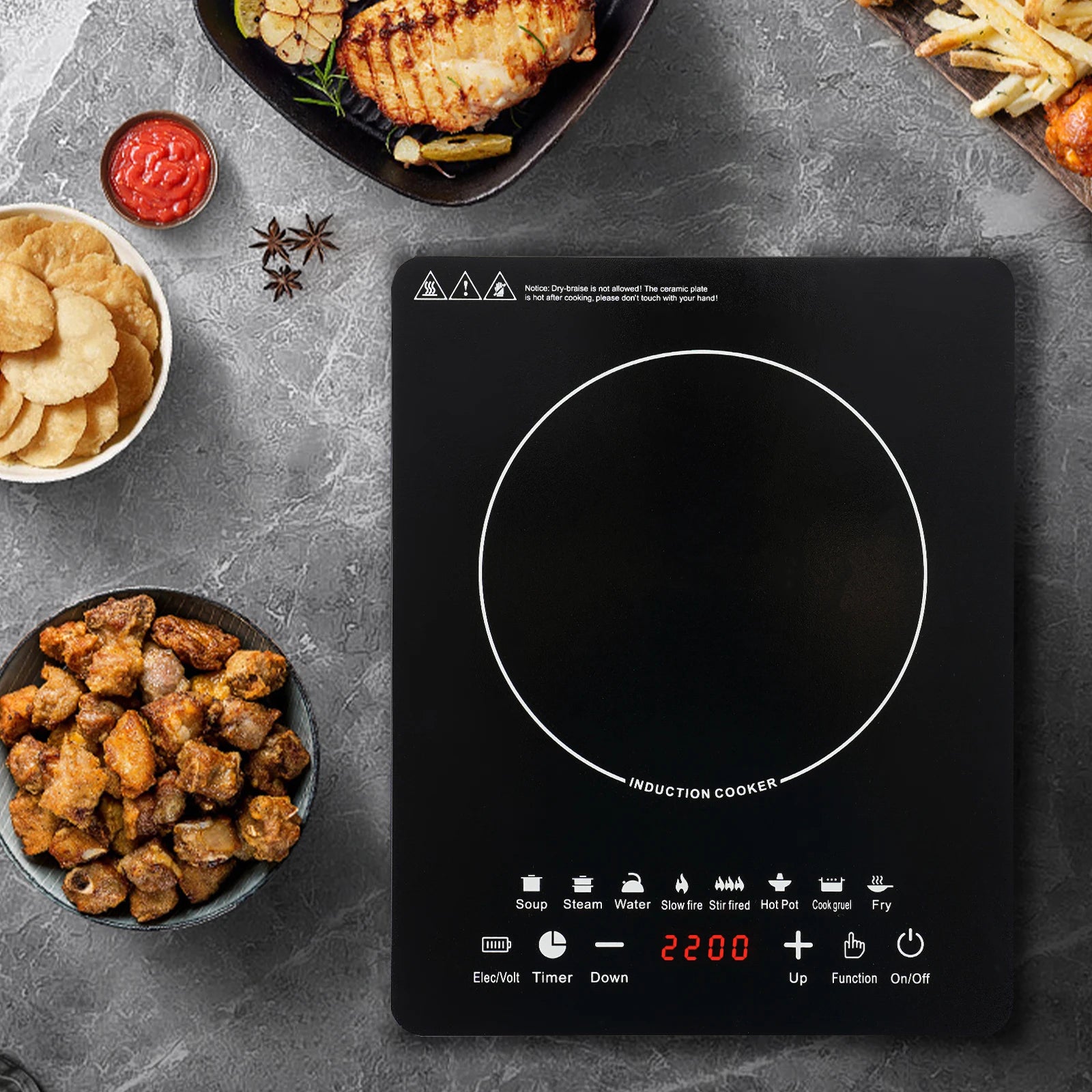 750W Portable Kitchen Countertop Induction Cooktop Burner Restaurant Electric Hot Stove Timer, Warm-keeping, Pre-setting
