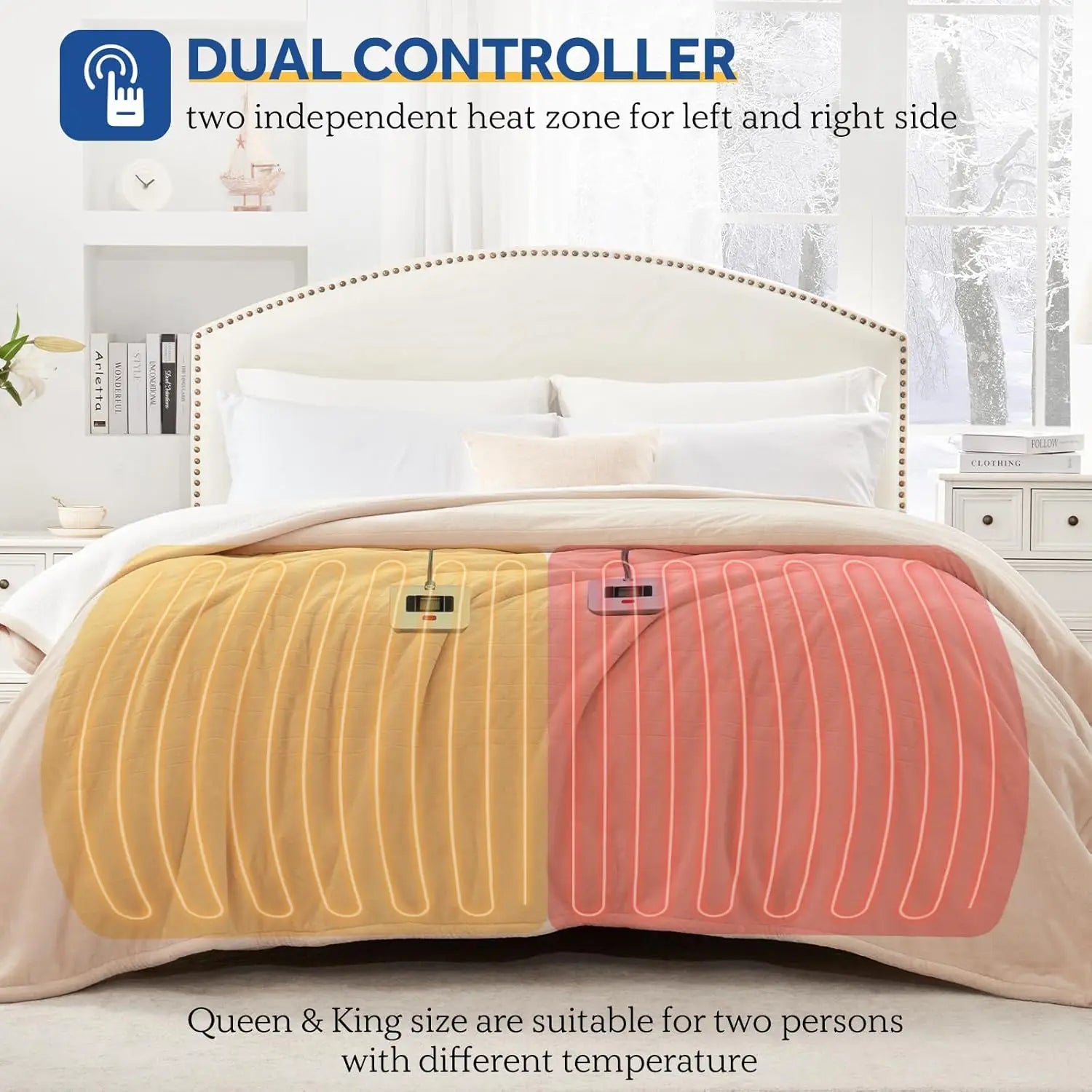 SEALY Electric Blanket Queen Size,Flannel&Sherpa Heated Blanket with 10 Heat Setting&1-12Hour Auto Shut Off,Fast Heating Blanket