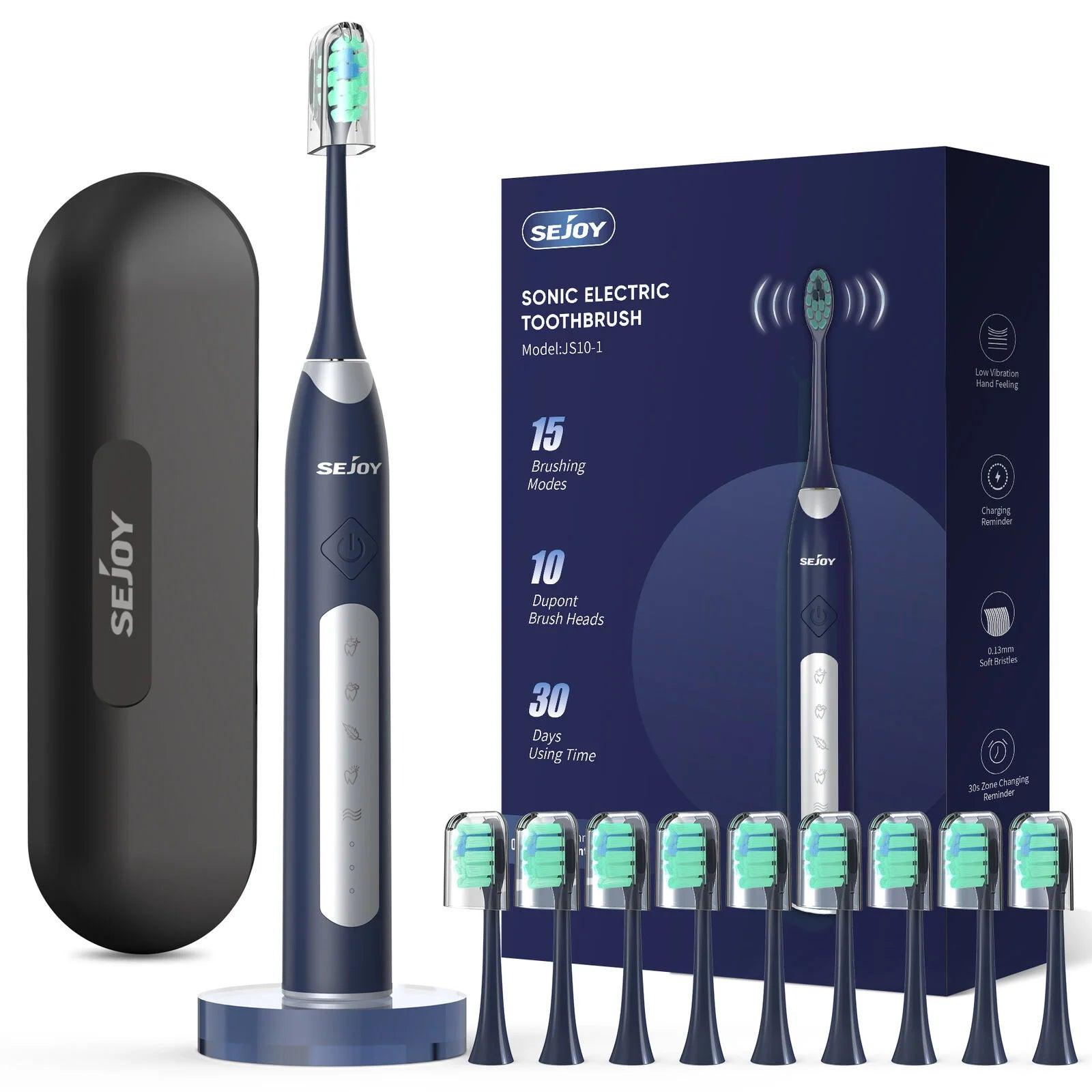 Sejoy Sonic Electric Toothbrush for Adults Rechargeable 5 Cleaning Modes Ultra Sonic Toothbrush with 12 Brush Heads Smart Timer - Jess Deals