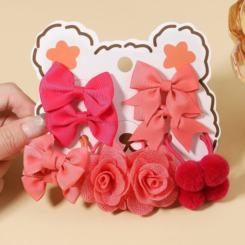 10Pcs/Set Big Bow Flower Elastic Hairbands Children Girls Sweet Hair Ties Fashion Headbands Hair Accessories Rubber Band For Kid