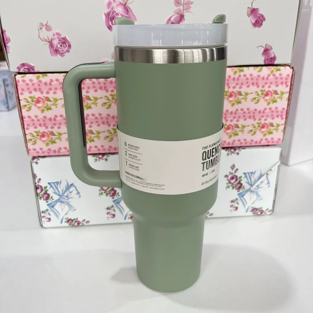 40oz Insulated Stainless Steel Cup with Handle and Straw | Travel Cup Holder | BPA Free
