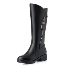 WOIZGIC Women's Genuine Leather Female Ladies Boots Platform Snow Wool Plush Fur Warm Winter Mid Heel Zipper