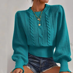Solid Sweater Women's Soft Warm Pullovers Autumn Winter Fashion Lantern Sleeve Loose Twist Knitted Sweater Ladies Casual Tops