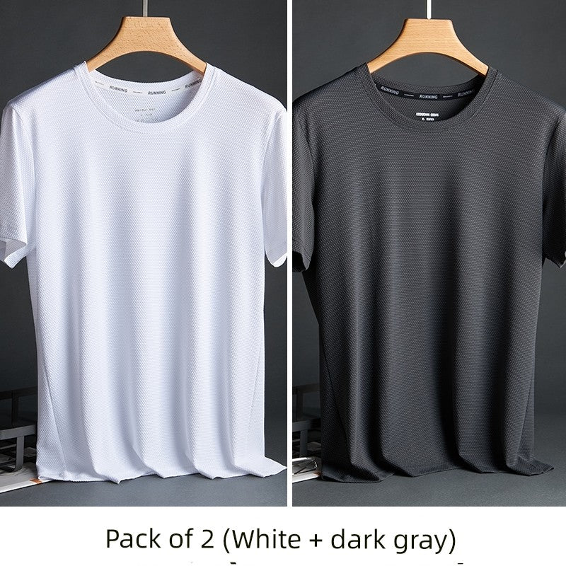 Silk Quick-Drying Middle-Aged round Neck Short-Sleeved T-shirt