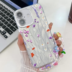 Electroplating Flower Texture Wristband TPU Phone Case, For iPhone 16, For iPhone 15 Pro Max, For iPhone 15 Pro, For iPhone 15 - Jess Deals