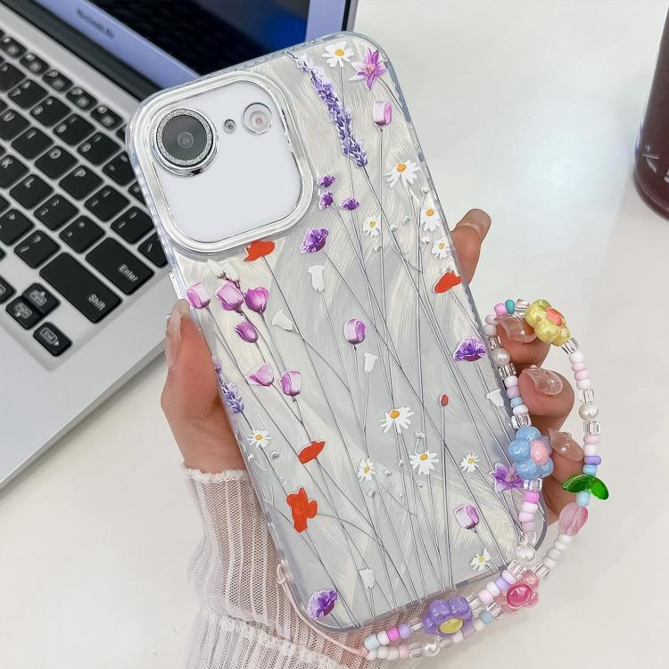 Electroplating Flower Texture Wristband TPU Phone Case, For iPhone 16e, For iPhone 16 Pro Max, For iPhone 16 Pro, For iPhone 16 Plus - Jess Deals