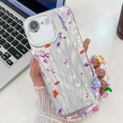 Electroplating Flower Texture Wristband TPU Phone Case, For iPhone 16e, For iPhone 16 Pro Max, For iPhone 16 Pro, For iPhone 16 Plus - Jess Deals