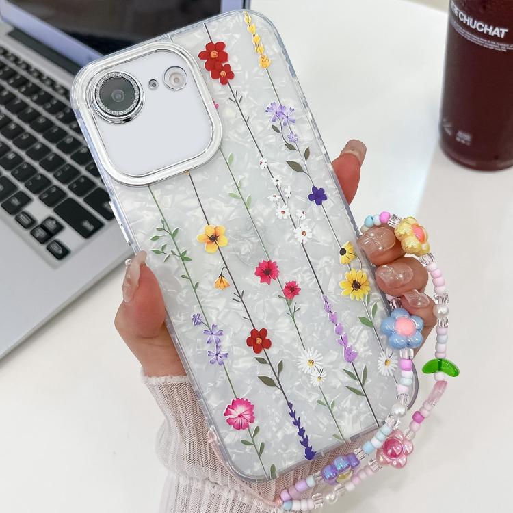 Electroplating Flower Texture Wristband TPU Phone Case, For iPhone 16e, For iPhone 16 Pro Max, For iPhone 16 Pro, For iPhone 16 Plus - Jess Deals