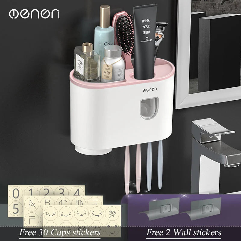 Magnetic Adsorption Inverted Toothbrush Holder Wall -Automatic Toothpaste Squeezer Storage Rack Bathroom Accessories