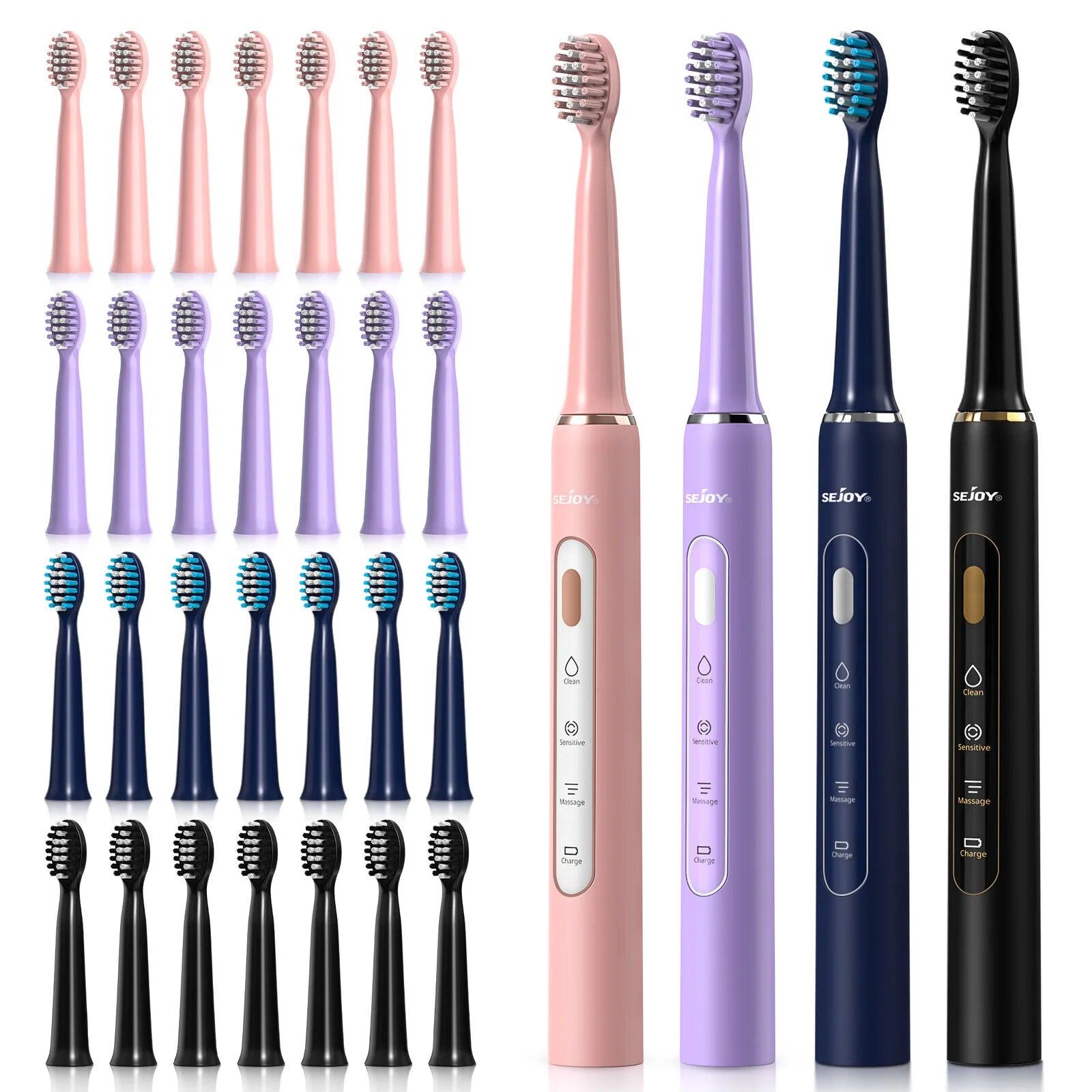 Sejoy Sonic Electric Toothbrush for Adults Rechargeable 5 Cleaning Modes Ultra Sonic Toothbrush with 12 Brush Heads Smart Timer - Jess Deals