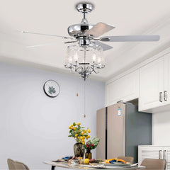 52 Inch Crystal Ceiling Fan , Modern Electrical Fan with 5 Wood Reversible Blades, 4 Bulbs Not Included,Noiseless Reversible AC