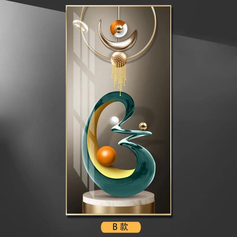 Abstract Luxury Geometry Feather Leaf Light Canvas Painting Deer Decorative Wall Art Golden Living Room - Jess Deals
