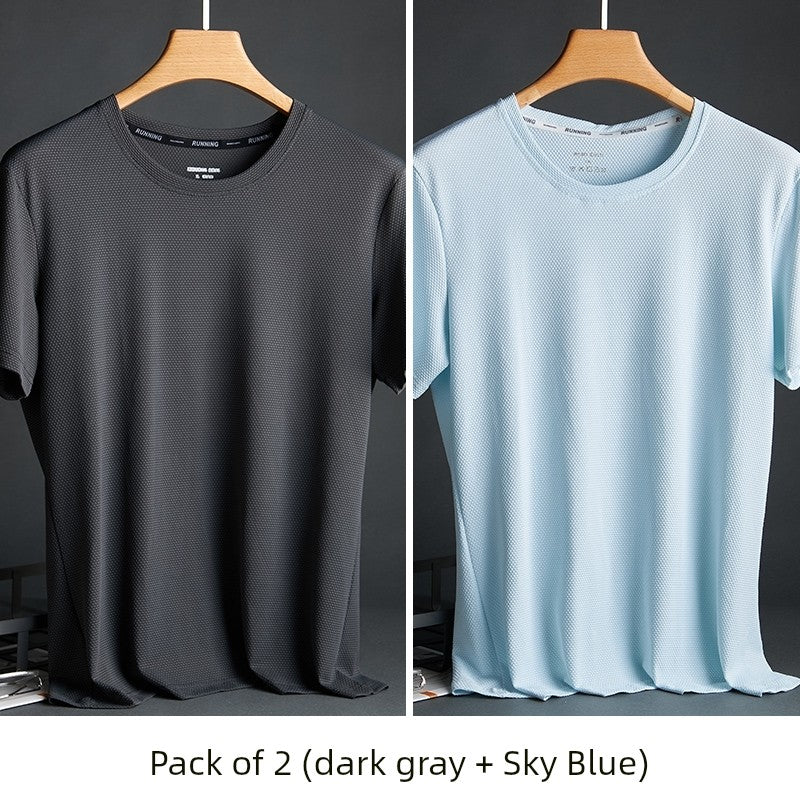 Silk Quick-Drying Middle-Aged round Neck Short-Sleeved T-shirt