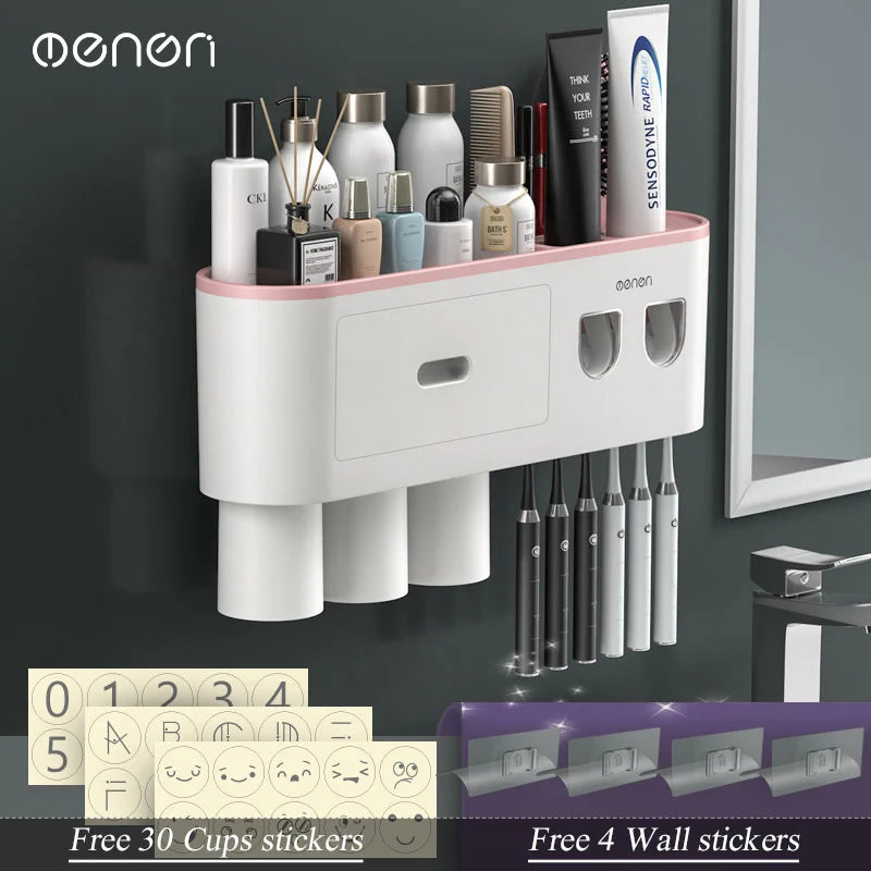 Magnetic Adsorption Inverted Toothbrush Holder Wall -Automatic Toothpaste Squeezer Storage Rack Bathroom Accessories