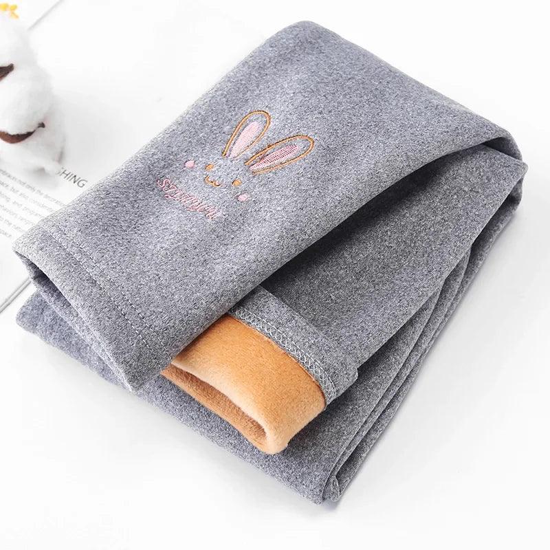 Autumn Winter Baby Girls Leggings Thick Warm Cute Rabbit Pants Kid Girl Plus Velvet Pants Children Solid Trousers 2-8Years - Jess Deals