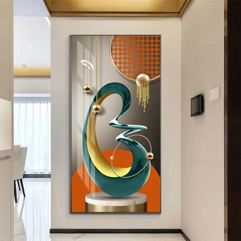 Abstract Luxury Geometry Feather Leaf Light Canvas Painting Deer Decorative Wall Art Golden Living Room - Jess Deals