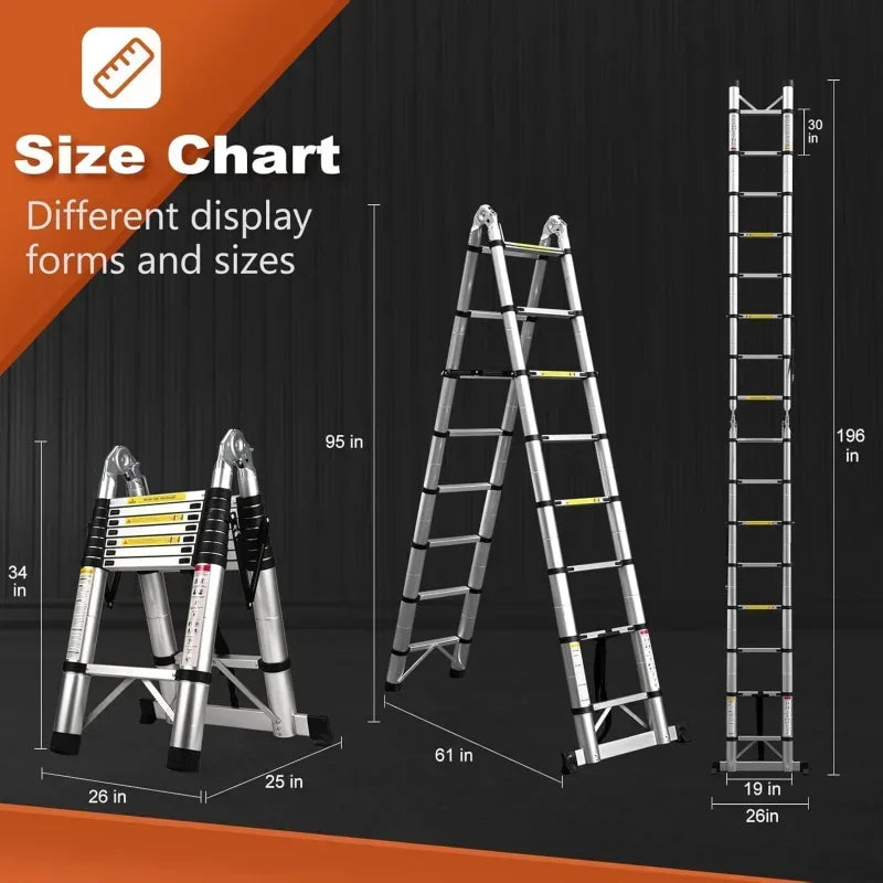 Telescoping Ladder A Frame, 16.5 Ft Compact Aluminum Extension Ladder, Portable Telescopic RV Ladder