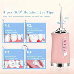 USB Portable Oral Irrigator Water Flosser Dental Water Jet Tools Pick Cleaning Teeth 200ML 4 Nozzles Mouth Oral Cleaning Agents - Jess Deals