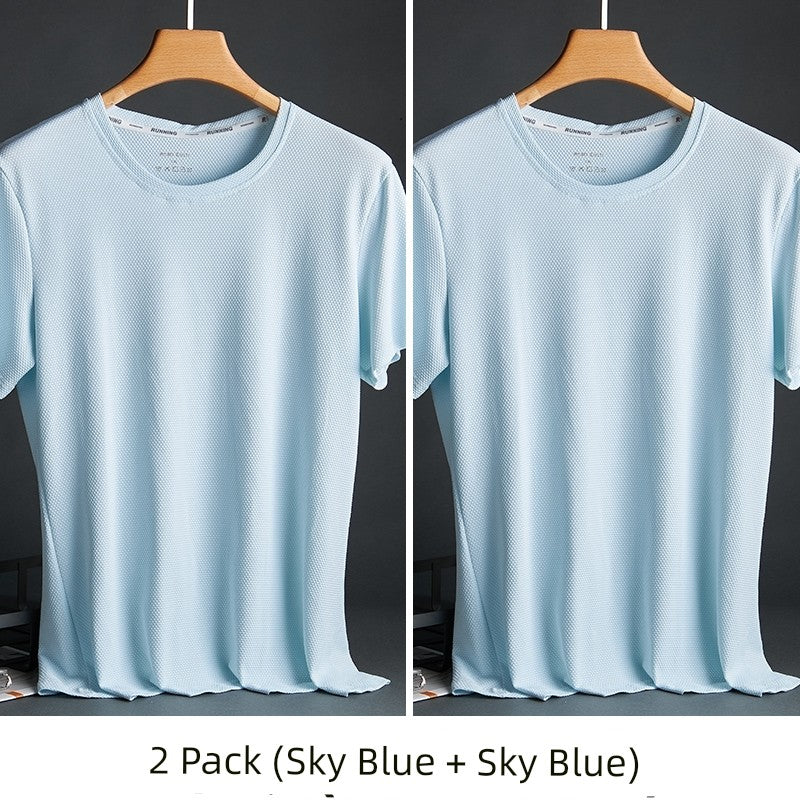 Silk Quick-Drying Middle-Aged round Neck Short-Sleeved T-shirt