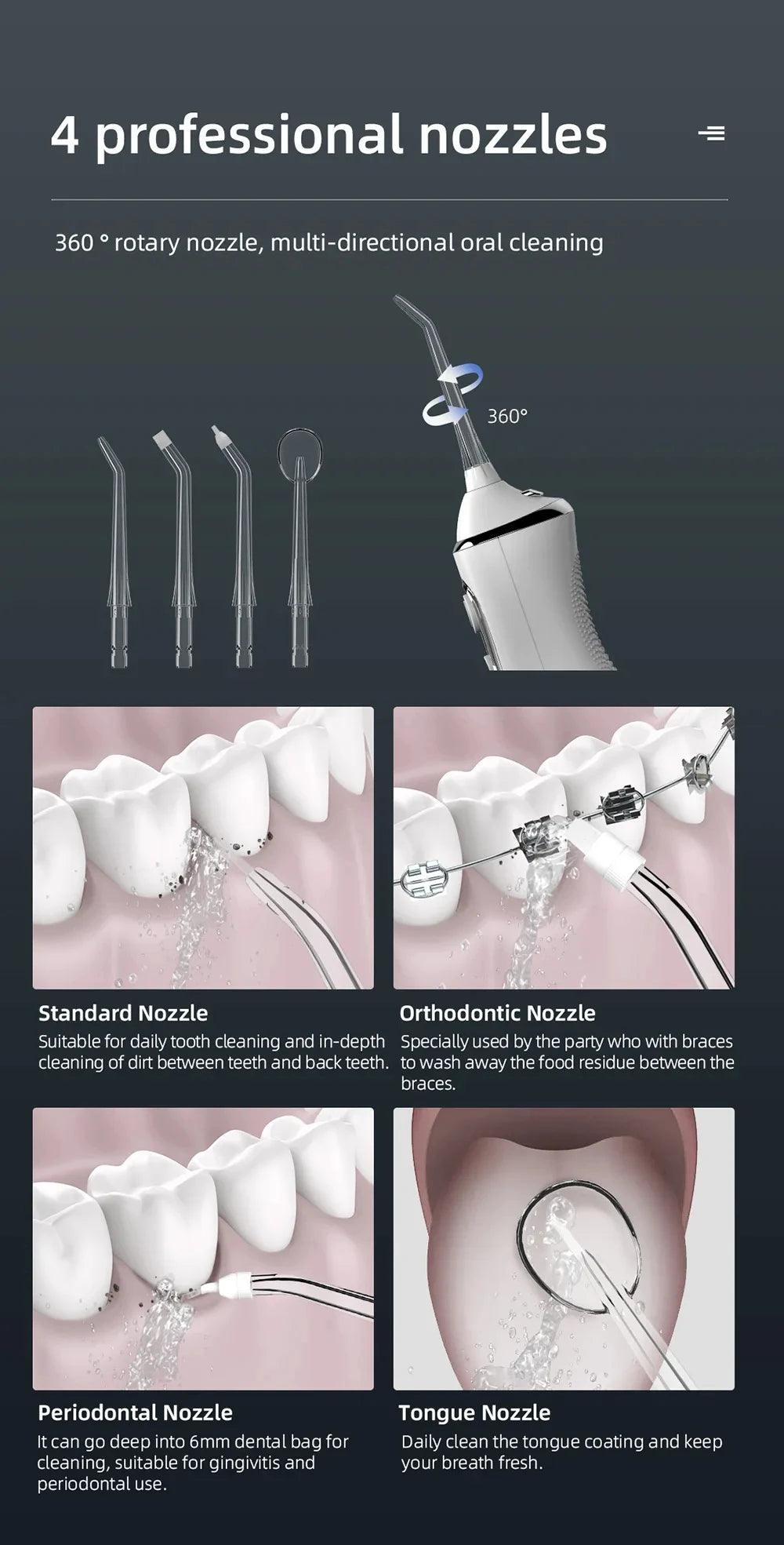 Oral Irrigator Portable Water Flosser Dental Pick 5 Modes 360° Rotated Jet For Cleaning Teeth Thread Floss Mouth Washing Machine