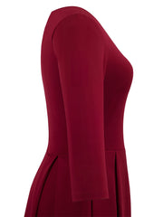 Nice-forever Vintage Solid Color V neckline Pinup Pockets vestidos A-Line Business Party Female Flare Swing Women Dress A191