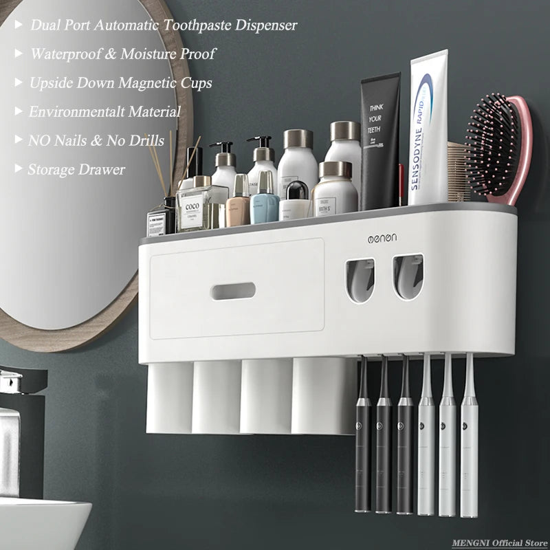 Magnetic Adsorption Inverted Toothbrush Holder Wall -Automatic Toothpaste Squeezer Storage Rack Bathroom Accessories