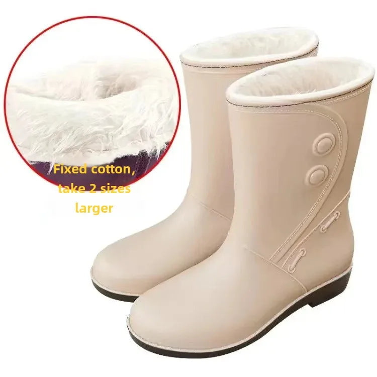 Outdoor Fashion Mid Tube Low Heel Women's Rain Boots Four Seasons Waterproof Car Wash Non-slip Kitchen Work Boots