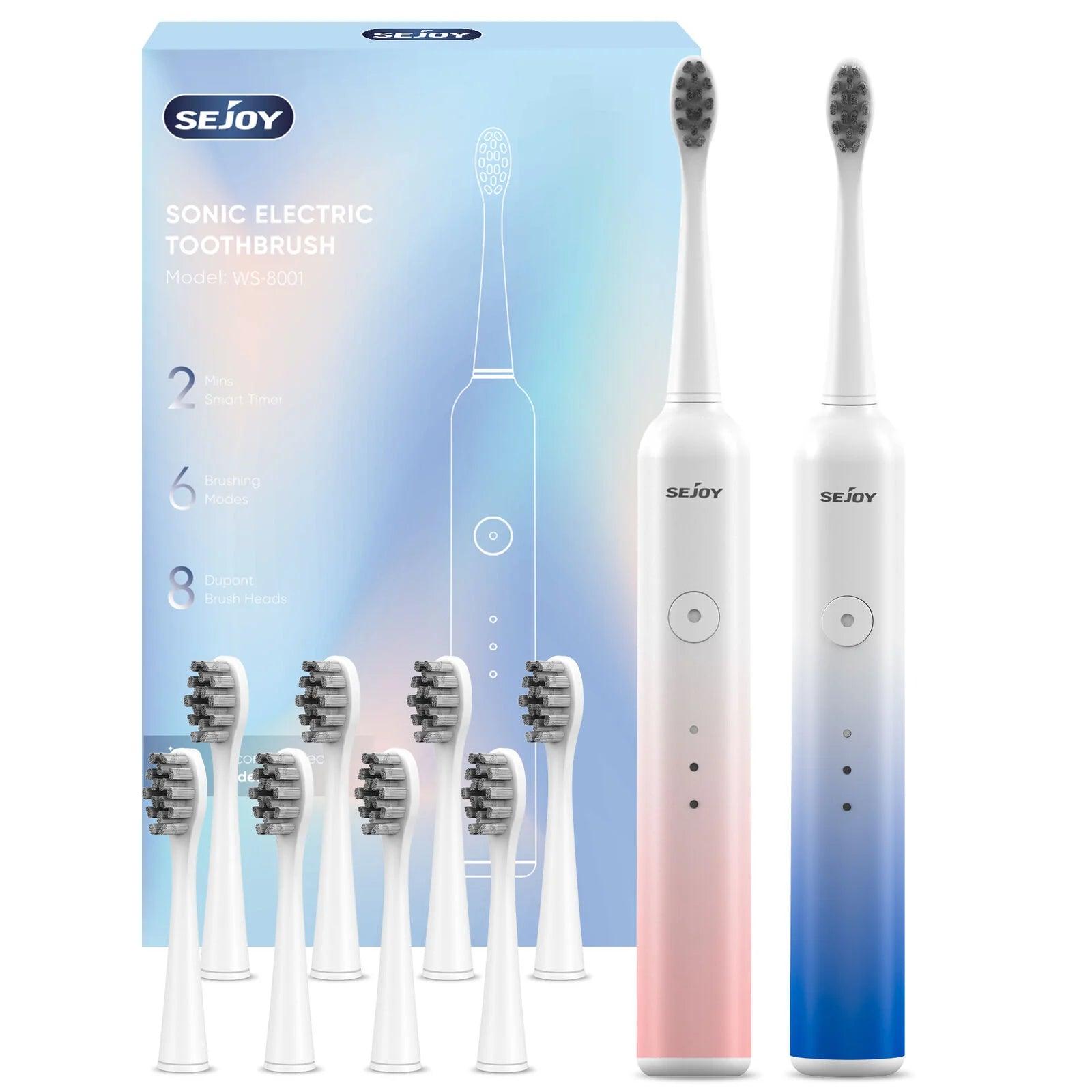 Sejoy Sonic Electric Toothbrush for Adults Rechargeable 5 Cleaning Modes Ultra Sonic Toothbrush with 12 Brush Heads Smart Timer - Jess Deals