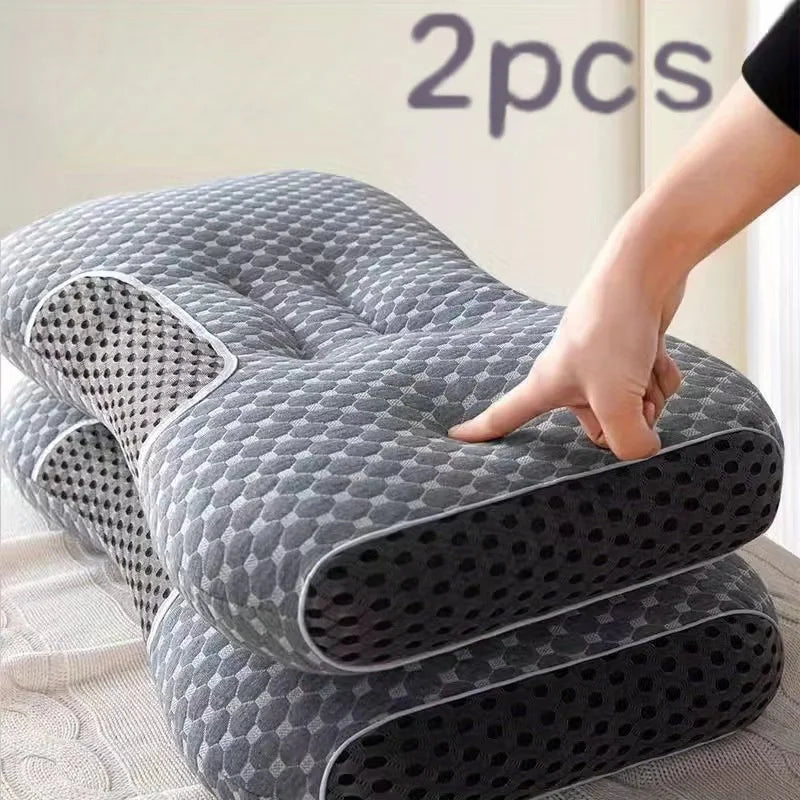 2Pcs Soft Adjustable Ergonomic Knitted Massage Neck Pillow  Orthopedic Contour Support Pillow