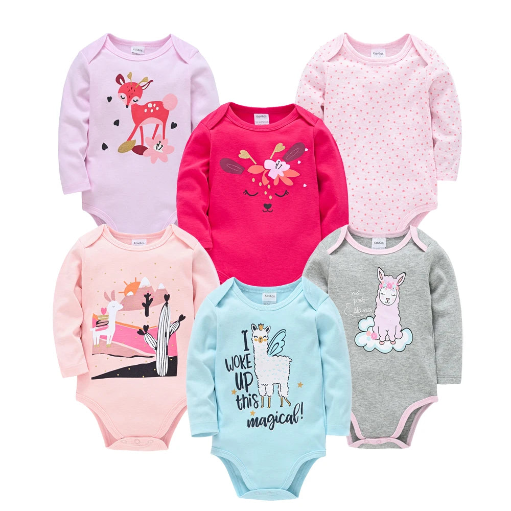 KAVKAS Baby Boy Clothes 6 Pcs/Lot Long Sleeve roupa bebes Bodysuit 0-24 Months Cartoon Print Newborn Cotton Jumpsuit