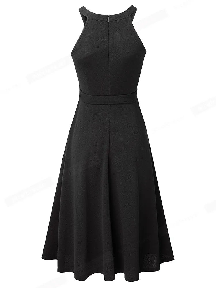 Nice-forever Summer Women Elegant Lace Patchwork with Sash Dresses Cocktail Wedding Party Vintage Flare Dress A283