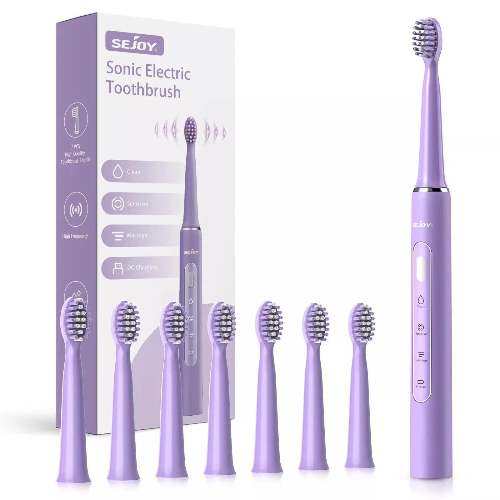 Sejoy Sonic Electric Toothbrush for Adults Rechargeable 5 Cleaning Modes Ultra Sonic Toothbrush with 12 Brush Heads Smart Timer - Jess Deals