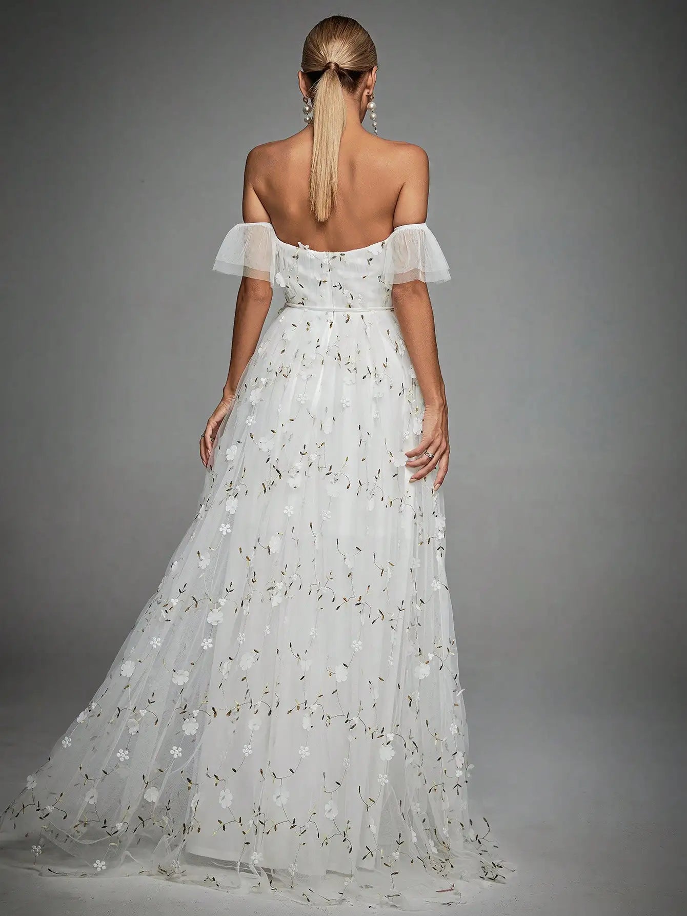 Mgiacy Line collar three-dimensional embroidery lace lace lace lace big swing wedding evening dress ball dress party dress