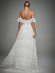 Mgiacy Line collar three-dimensional embroidery lace lace lace lace big swing wedding evening dress ball dress party dress