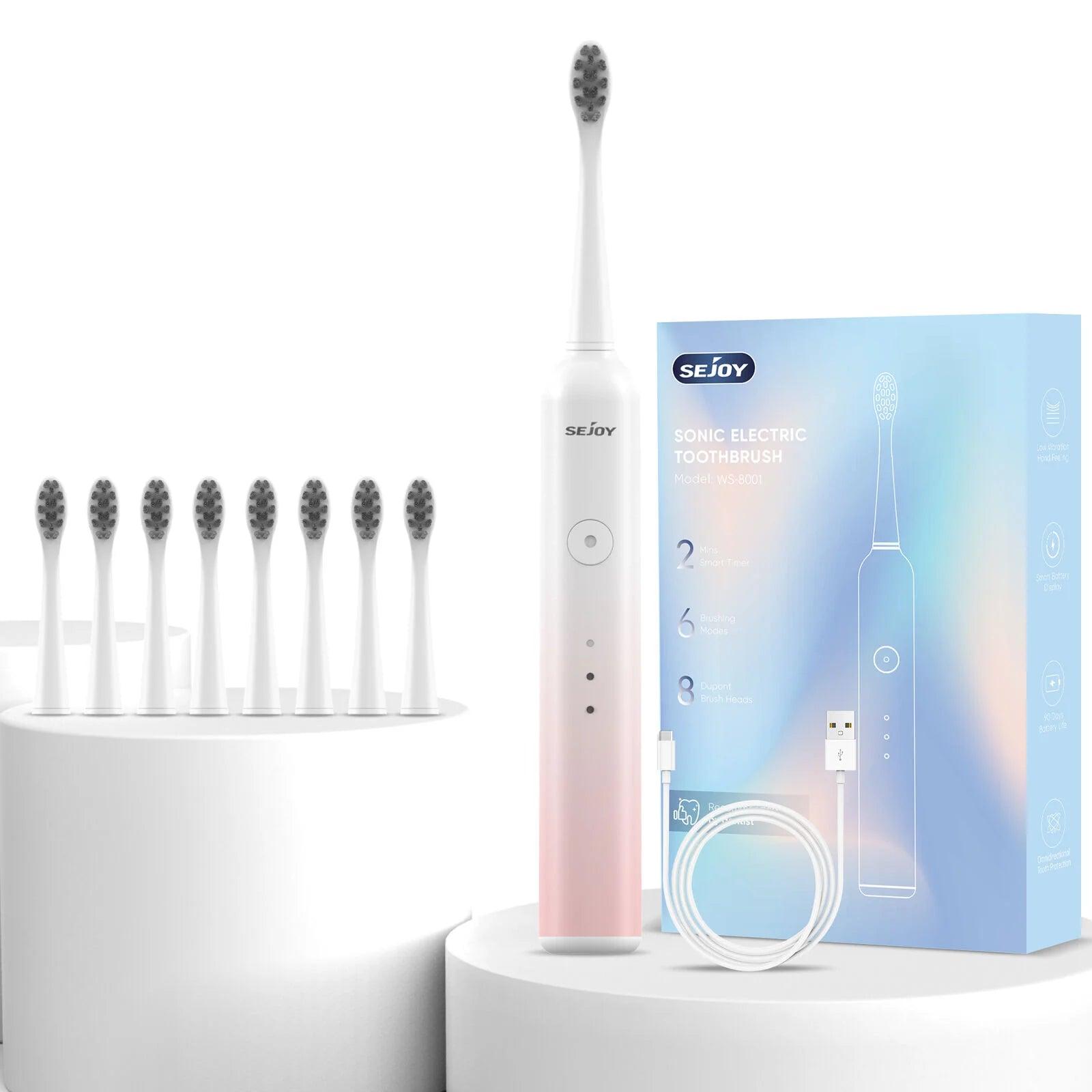 Sejoy Sonic Electric Toothbrush for Adults Rechargeable 5 Cleaning Modes Ultra Sonic Toothbrush with 12 Brush Heads Smart Timer - Jess Deals