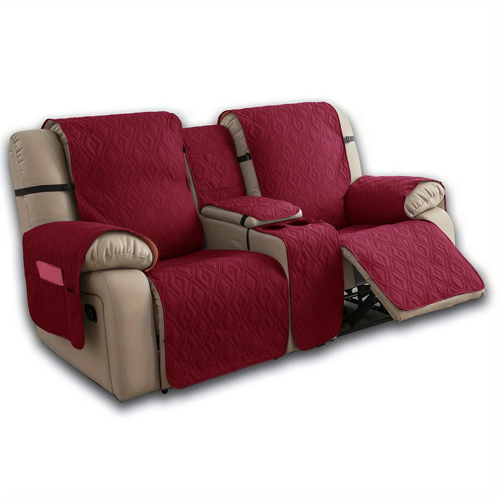 Waterproof Diamond Grid Pattern Recliner Loveseat Center Console Sofa Cushion Cover Non Slip Removable Couch Slipcover