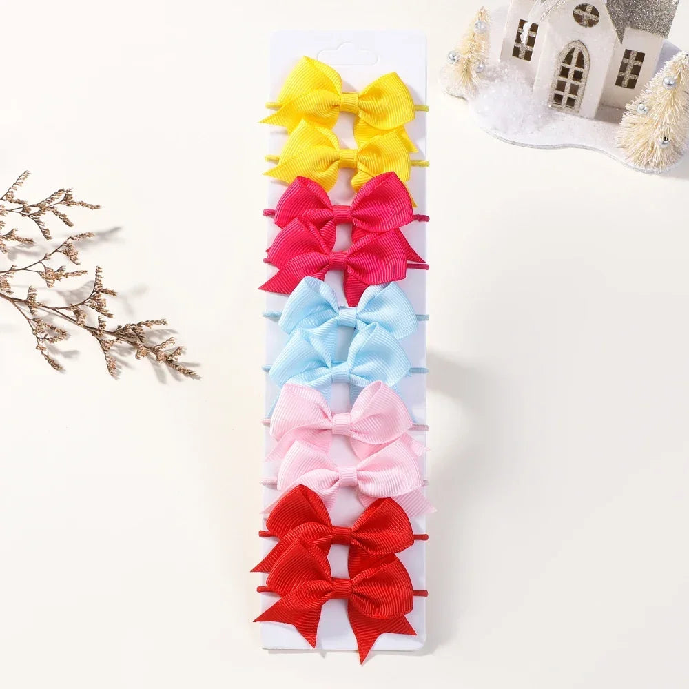 10Pcs Bows Elastic Hair rubber band Hair Ties Ribbon Pigtail Grosgrain Hair accessories girl Baby Gift bands for children