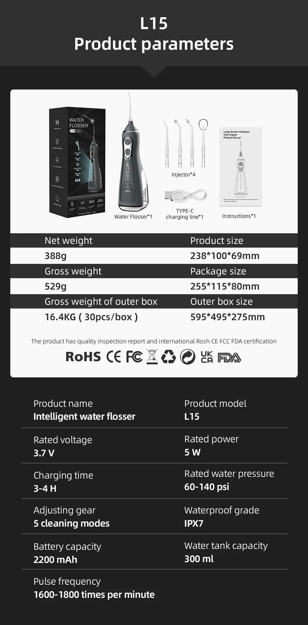 Oral Irrigator Portable Water Flosser Dental Pick 5 Modes 360° Rotated Jet For Cleaning Teeth Thread Floss Mouth Washing Machine