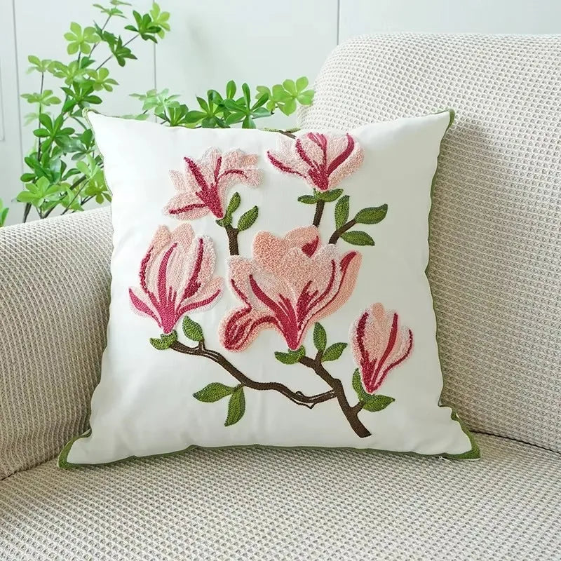 45X45CM Flower Embroidered Throw Pillow Cover Plant Towel Modern Stamping Waist Cushion Cover Decor Home Decorative Pillowcase