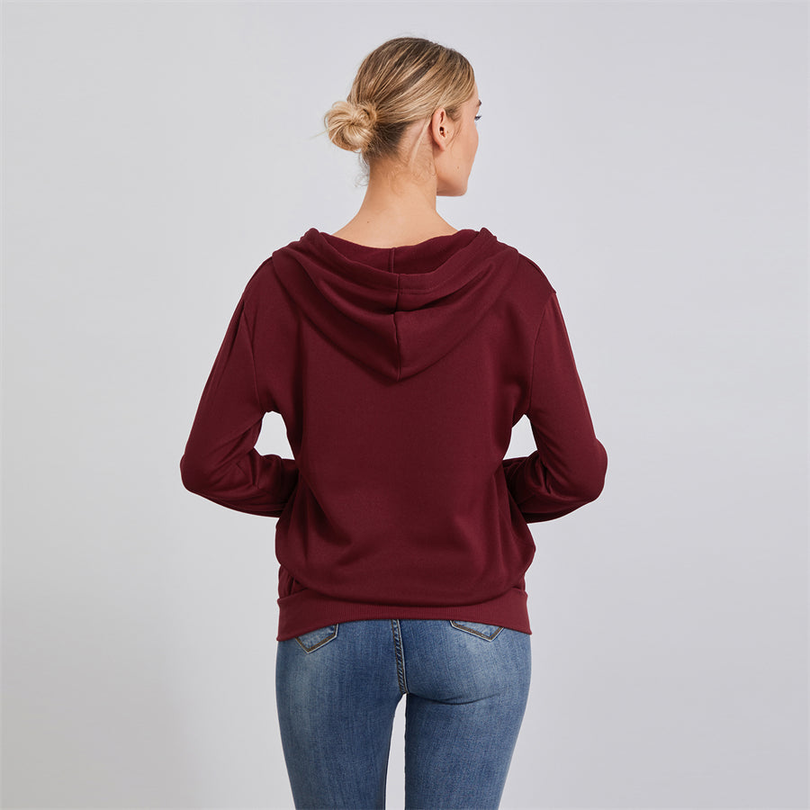 wsevypo Autumn Casual Sporty Hoodies Women's Long Sleeve Zip-up Hooded Sweatshirts with Front Pockets Street Workout Outwear